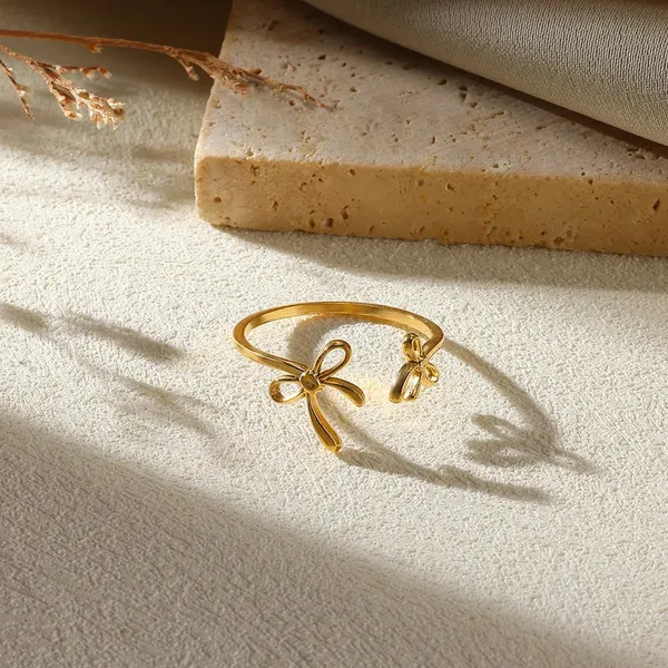 Gold_Bowknot_3_Pcs_Rings_Earrings_For_Women